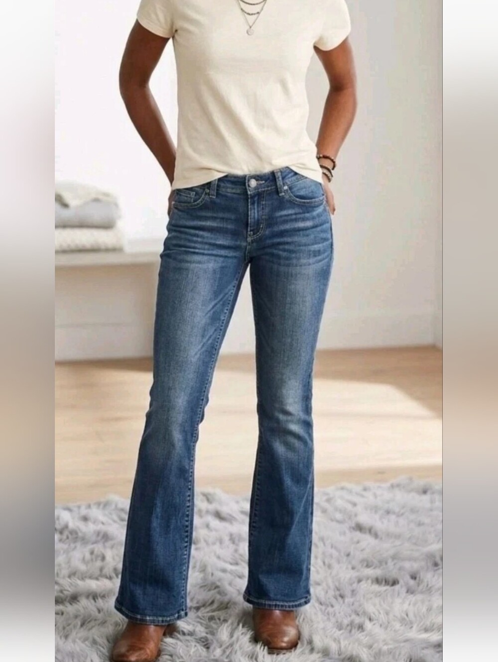 Vintage Y2k ANA Jeans Flare Bootcut Denim Low Rise 90s Stretch Dark Blue 10 P